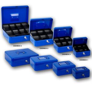 CASHBOX 5 blauw;kofferhandgreep+inzetbak