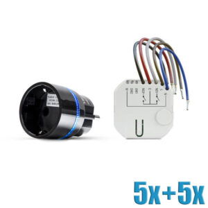 Home Automation Pack - 5 stuks ASW-200 F  / Smart Plug, zwart en 5 stuks ASW-210 tweekanaals 230 V AC inbouw controller