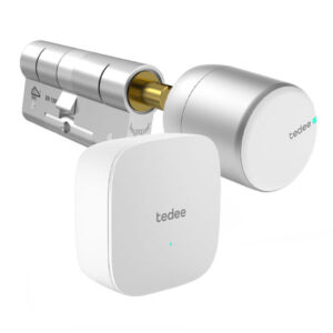 Starterkit Tedee PRO Slim Deurslot zilver/wit, Bridge en M&C modulaire cilinder